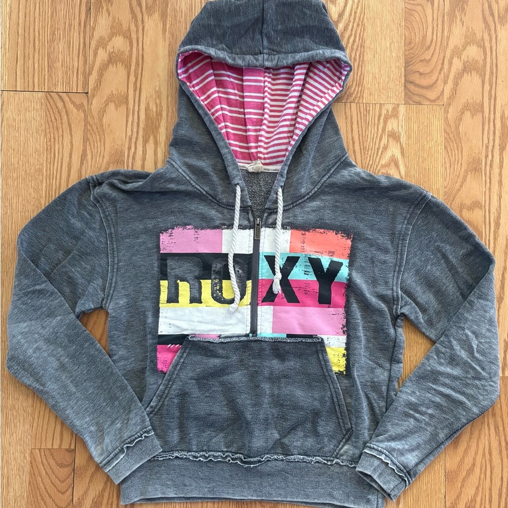 Roxy Gray Hoodie with Colorful Logo